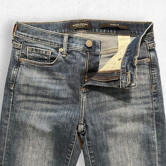Banana Republic Premium Denim Skinny Indigo Women's 26 Raw Hem Stretch Low Rise - Picture 5 of 12